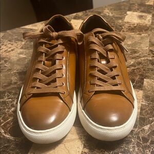 Alfani Memory Foam Men's Tan Leather Sneakers, great condition, like new